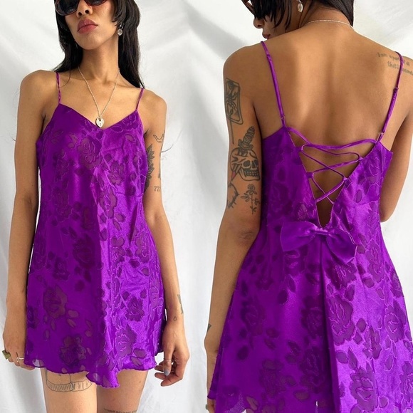 Victoria's Secret Gold Label Purple Floral Print Slip Lingerie Dress Sz S - Picture 3 of 13
